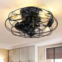 15" Flush Mount Caged Ceiling Fans with Lights, 3 SpeedsLow Profile Ceiling Fan with Light and Remote, Timer, Indoor, Small Bladeless Ceiling Fans with Lights for Bedroom