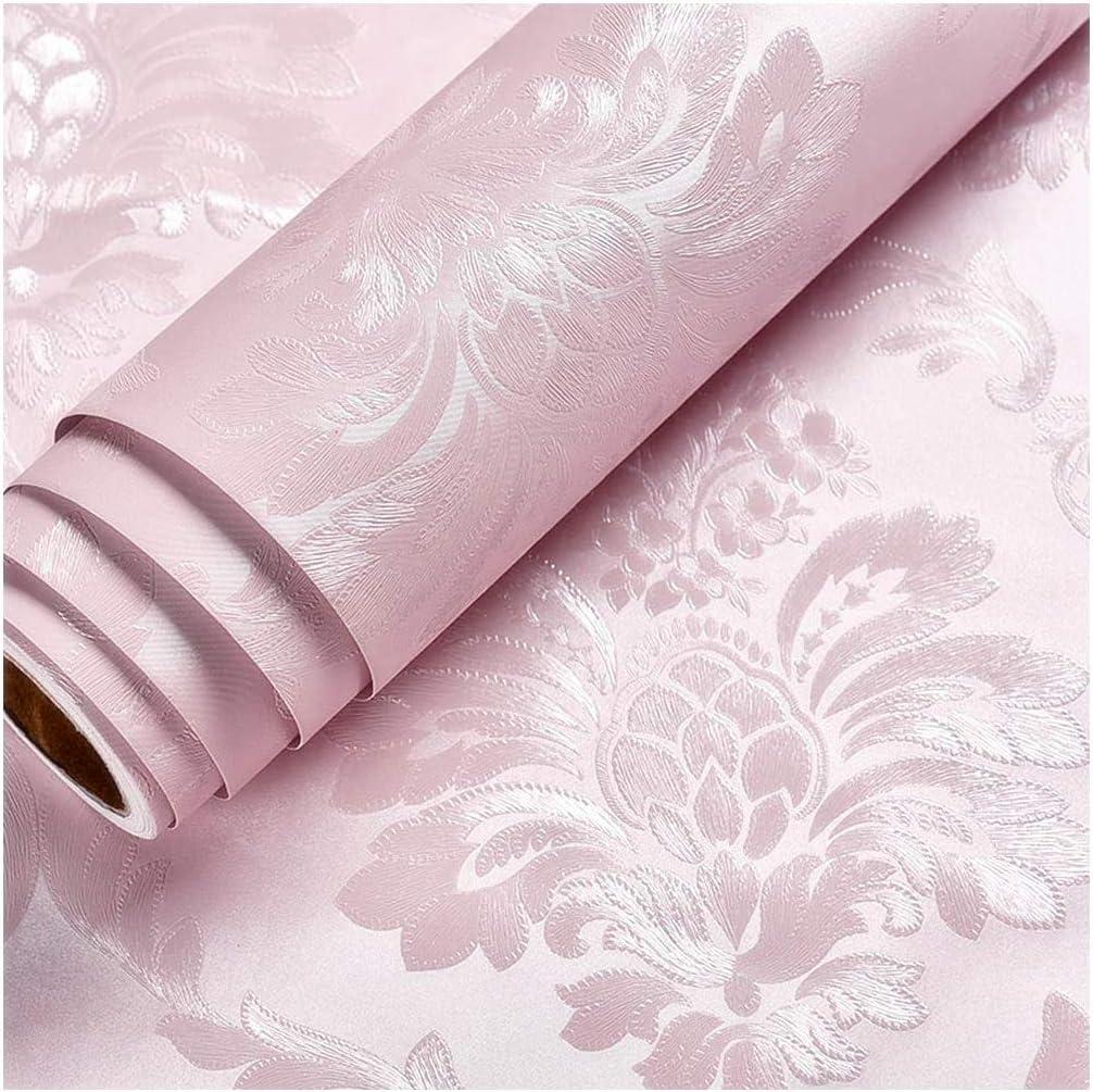 Blooming Wall Peel and Stick Prepasted Pink Damasks Floral Wallpaper (Pink)
