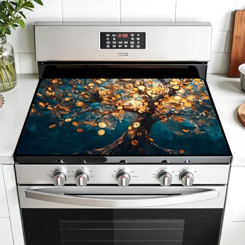 AOHMPT Multi-Design Stove Top Cover for Glass/Electric Stoves - 3-in-1 Heat-Resistant Protector Mat, Non-Slip Drying Rack, 28"x20"