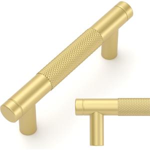 Amerdeco 10 Pack Brushed Gold Cabinet Pulls 3 Inch(76mm) Hole Center Drawer Pulls Cabinet Hardware Kitchen Cabinet Handles for Bathroom ZH0031