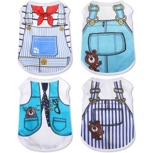 4 Pack Mesh Dog Shirts for Small Dogs: Stretchy Dog Clothes with Cute Patterns, Size XXS-XL Fit for 2-16lb Dogs Pet T-Shirts, Girl & Boy Puppy Clothes for Spring Summer (Blue Set, Small)