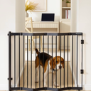No Pawblems Retractable Safety Gate, Metal Adjustable Dog Gate for Doorways, Stairs & Hallways, Expands to 38" Wide, Auto Retract Design, No Bottom Bar, Black