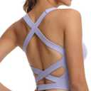 romansong Strappy Yoga Sports Bras for Women Padded Criss-Cross Back Tank Tops (Large, Pastel Lilac)