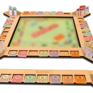Custom Board Game Frame Personalized Game Board Organizer Compatible with Monopoly Board Game and Monopoly Game Pieces | Economic Themed Game Organizer | Complete Set | Natural (4 Sides + Bank + 5 Corners (Natural))