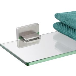 KOKOSIRI Wall Shelves Floating Bathroom Glass Shelf for Kitchen Storage, 16'' x 5.6'' Tempered Glass Wall Mounted Brushed Stainless Steel B1106BR-L16