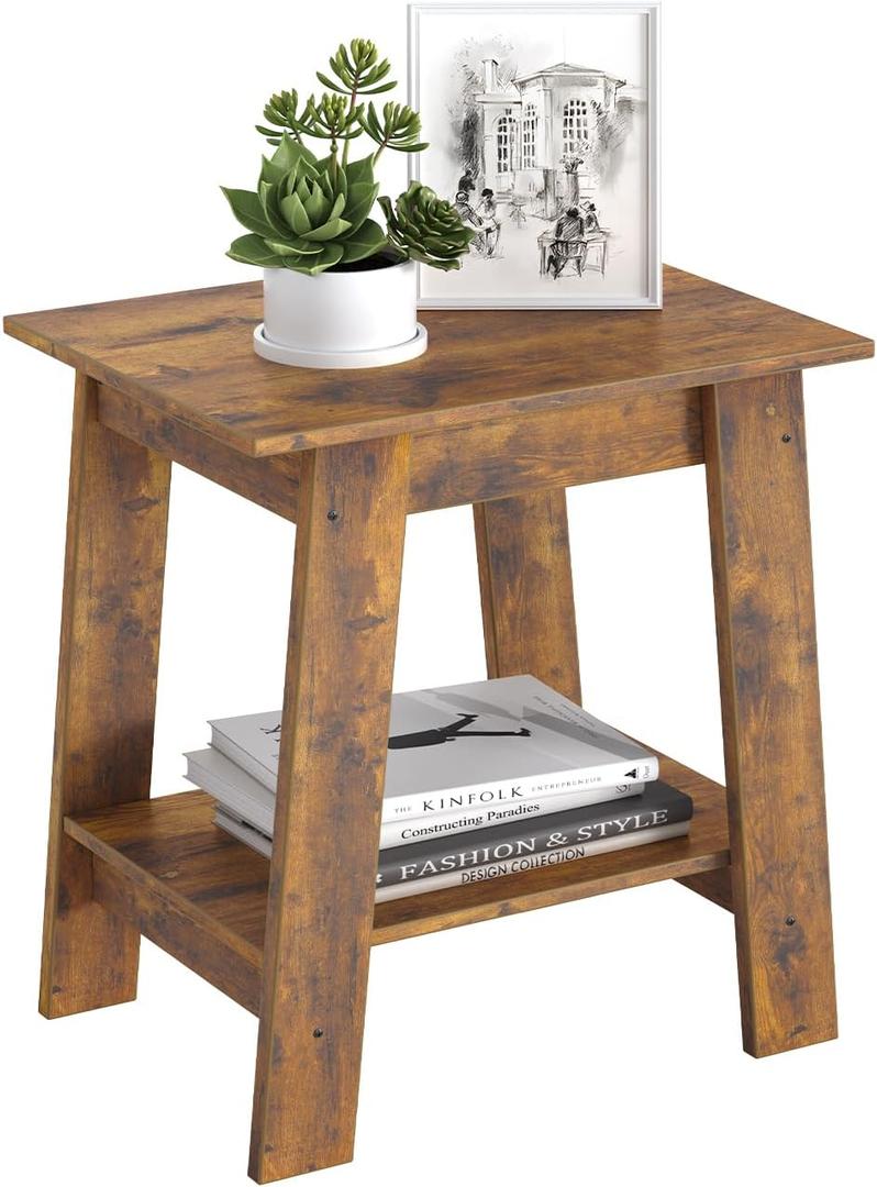 GAOMON Side Table, 2-Tier End Table with Lower Shelf for Living Room, Small Square Nightstand, Sofa Table for Small Spaces, Living Room, Bedroom, Entryway, Farmhouse, Easy Assembly, Rustic Brown