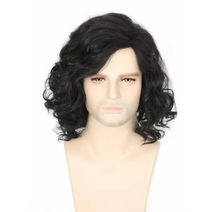 Men's Costume Wig Black Fluffy Short Curly Wig for Halloween Cosplay Costume Wig
