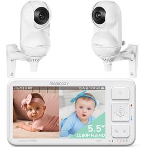 Momcozy Baby Monitor with 2 Cameras 5.5" 1080P Full HD Split Screen Video Baby Monitor with Camera and Audio, No WiFi 5800mAh Battery, ECO, VOX, Clear Night Vision 1640ft Range (SD Card not Included)