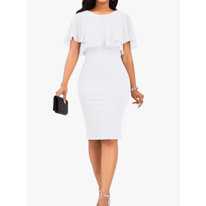 Memoriesea Women's Layered Half Sleeve Round Neck Bodycon Pencil Party Midi Dress White XL
