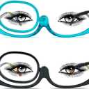 2 Pack Makeup Reading Glasses for Women Magnifying Flip Down Cosmetic Readers with Spring Hinge (Black+blue)