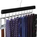 TOPIA HANGER 20 Hooks 2 in 1 Belt Tie Hanger for Closet Max 30 Belts with 30 Ties Capacity, Belt Tie Racks Wooden Hanger for Closet Organizer Storage U Fit for Belt and  Fit for Tie - CT47B (Black)