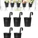 Dahey 5 Pcs Hanging Flower Pots 4 Inches Metal Iron Bucket Outdoor Planter for Railing Fence Balcony Garden Home Decoration Flower Holders with Detachable Hooks, Black