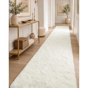 OLANLY 3x10 Machine Washable Runner Rugs for Hallway, Soft Fluffy Shaggy Bedside Rugs for Bedroom, Living Room, Indoor Floor Carpet for Kids Girls and Boys, Nursery Rooms, Home Decor Aesthetic, Ivory