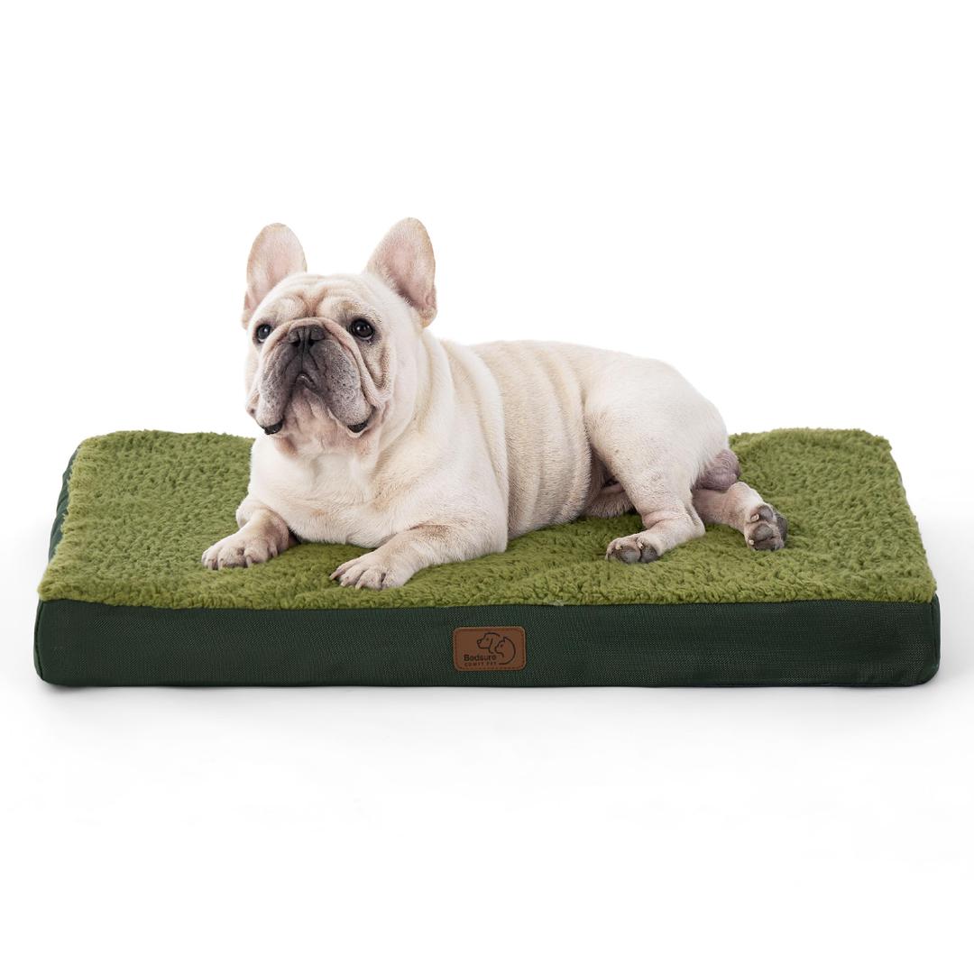 Bedsure Dog Bed Medium Size Dog - Comfy Flat Puppy Beds with Removable Washable Cover, Orthopedic Egg Crate Foam Pet Mat, Suitable for Pet Up to 30 lbs (30"L x 20"W x 3"Th, Dark Green)