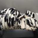 Wonderful Fluffy Faux Rabbit Fur Comforter Set Queen Size, Striped Stitching Tie-Dye Black Plush Fuzzy Bedding Set 3 Pieces, Warm Soft Comforter Bedding Set for Winter, 90"x90"