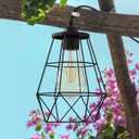 intelamp Solar Pendant Lights Indoor Outdoor, 4000mAh Gazebo Shed Chandeliers with Remote Dust to Dawn Mode 16.4Ft Hanging Lighting Interior for Outside Barns Toolsheds Chicken Coop