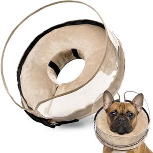 BARKLESS Dog Cone, Inflatable Dog Cone After Surgery for Small Medium Breeds, Soft Surgery Collar with Enhanced Anti-Licking Guard Shield for Pets, Patented Protective Donut Collar (M (Neck: 8"-11"), Tan)