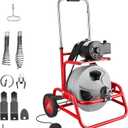VEVOR Drain Cleaner Machine 75 FT x 1/2 Inch, Sewer Snake Auger on Wheels, Manual Feed Drain Cleaning Machine with Adjustable Drum Angle, 6 Cutters & Air-activated Foot Switch for 2" to 6" Pipes