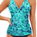 Holipick Two Piece Tankini Bathing Suits for Women Tummy Control Swimsuits Sexy V Neck Halter Tankini Top with Bikini Bottom (XL)