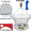 Double Ring Crab Trap - Steel Ring Crab Net, 24" Top, 20" Bottom, 50' Rope, Clip, Gauge for Dungeness, Rock and Blue Crab, Large