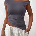 PRETTYGARDEN Womens 2026 Summer Off The Shoulder Crop Tops Sleeveless One Shoulder Ruched Asymmetrical Y2K Going Out Tank Top (S)