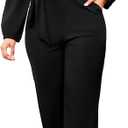 SxClub Jumpsuits for Women Formal Sexy Elegant Long Straight Pants Busineess Party Jumpsuit with Belt Pockets (Black, L)