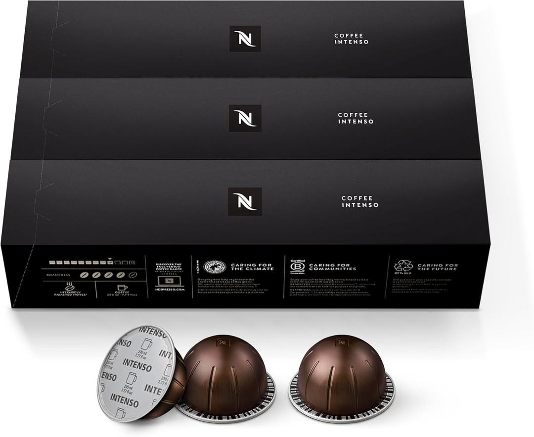 Nespresso Capsules Vertuo, Intenso, Dark Roast Coffee, 30-Count Coffee Pods, Brews 7.8oz. BBD: 05/31/2025