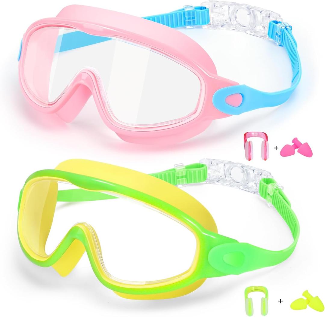 EverSport 2 Pack Kids Swimming Goggles, Anti-fog Swim Goggles for Toddler Girls Boys 3-15 (Pink & Yellow Green)