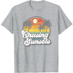 Vintage Chasing Sunsets Beach Summer Retro Sunset 70's Gift T-Shirt (Medium, Heather Grey)