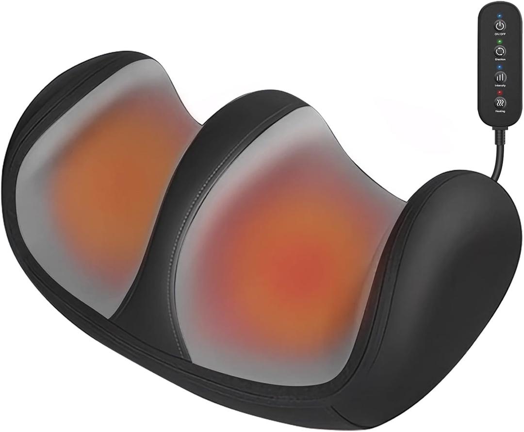 Foot and Calf Massager with Heat, Shiatsu Kneading Foot Massager for Pain Relief, Deep Tissue Massager Machine with Massage Roller, Wired Remote, Gifts for Mom Dad (Black)