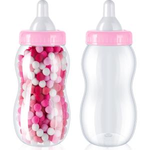 Tessco for you 2 Pcs 15 Inch Big Baby Shower Bottle for Baptism Game Large Jumbo Plastic Baby Shower Bottle Piggy Candy Bank for Girl Boy Kids Party Favor(Pink)