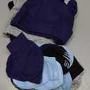 Geyoga Newborn Baby Hat Bear Ears Mittens and Socks Set for 0-6 Month (White, Black, Gray, Light Blue, Navy Blue)