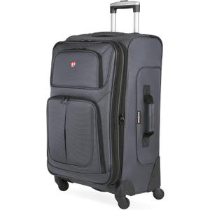SWISSGEAR Sion Softside Expandable Spinner Luggage Durable Lightweight Travel Suitcase, Dark Grey, Checked-Medium 25-Inch