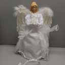 Christmas Tree Topper Angel with Lights, Xmas Tree Toppers Decorations Ornament with White Feather Wings, Plug in Christmas Tree Angel Treetop for Indoor Office Holiday