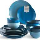 Sango Siterra Artist's Blend 16-Piece Stoneware Dinnerware Set  Service for 4, Ocean Blue Glossy Glaze with Unique Speckled Design, for Everyday Dining & Entertainment, Microwave & Dishwasher Safe