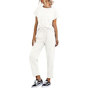 Eurivicy Women's 2 Piece Outfits Sets Casual Short Sleeve Crewneck T-Shirts and Pocketed Jogger Pants Summer Tracksuit Set, M