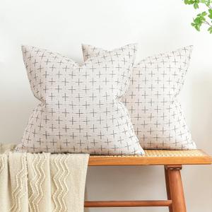 MIULEE Pack of 2 Decorative Burlap Linen Throw Pillow Covers Modern Farmhouse Pillowcases Rustic Woven Textured Cushion Cover for Sofa Couch Bed 24x24 Inch Greyish White (24" x 24" (Pack of 2))