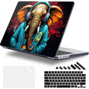 Case for MacBook Pro 14 Inch (2025-2021 Release), Models M5 A3434 A3112 M4 A3112 A3401 A3185 M3 A2918 A2992 M2 A2779 M1 A2442, Plastic Hard Shell Case with Keyboard Cover, Elephant Hoodie