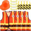 16 Pcs Kid Construction Worker Costume Set Include Construction Vest Hat Goggles and Tote Bag for Kids Halloween (Orange)