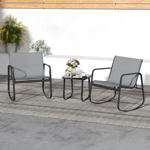 DWVO 3 Piece Patio Furniture Set Outdoor Textilene Bistro Set Modern Porch Furniture Patio Chairs Set of 2 with Coffee Table for Backyard, Lawn, Garden, Balcony, Poolside - Grey