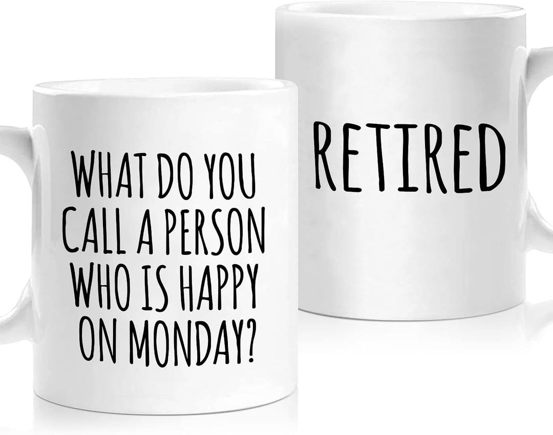 Shqiueos Funny Retirement Gifts for Woman Men, Happy Retiree Mug 11oz, Best Retirement Gift for Women 2026, Gag Farewell Present for Coworkers Nurse Teacher Boss, Office Retired Coffee Cup