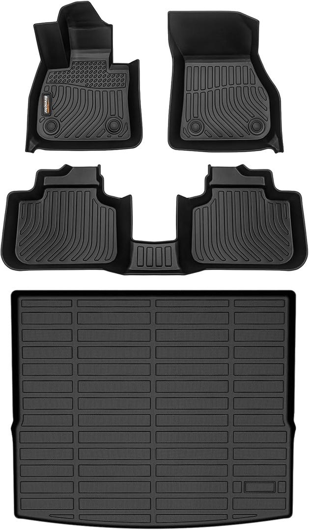 Binmotor-All Weather Floor Mats Cargo Liner Set for BMW X1 2016-2022, 1st & 2nd Row Full Set, TPE Mats Heavy Duty Car Floor Liners-Black for X1 Accessories