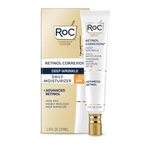 RoC Retinol Correxion Deep Wrinkle Daily Face Moisturizer with Sunscreen SPF 30, Skin Care Treatment for Fine Lines, Dark Spots, Post-Acne Scars, 1 Ounce (Packaging May Vary), Best By 07, 2027