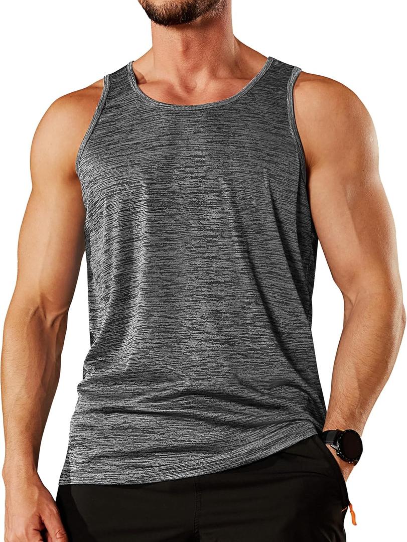 TACVASEN Men's Tank Tops Quick Dry Sleeveless Workout Muscle Shirt Athletic Bodybuilding Gym Performance Tee Shirts (X-Large, Dark Grey)
