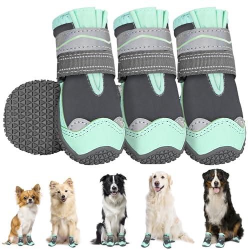 SlowTon Dog Shoes for Large Small Medium Dogs - Waterproof Dog Boots for Summer Hot Pavement, Paw Protector for Outdoor Walking Winter Snow, Anti-Slip Rubber Dog Booties for Hard Floor (Green Gray, 2 Width 1.8 inch for 21-30 lbs)