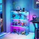 VersionTECH. Glass Display Cabinet with RGB LED Lights, Full-View Display, 3-Tier Display Case with Glass Doors for Collectibles, Cabinets with Lock, Human Sensor, Charging Station, White, 36.6"H x 28"W x 11"D