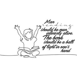 Children Man Reading Man Intensely Alive Adventurous Quote Wall Decal Decoration Cute Little Girl Happy Reading Bookish Book Lover Lasts Years and Easily Removable - Size: 40 in(W) x 20 in(H)