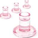 4PCS Pale Pink Taper Candle Holders, Glass Crystal Candlestick Holders Bulk, Clear Candle Holders for Dining Table Centerpiece