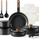CAROTE 17pcs Pots and Pans Set, Nonstick Cookware Set Detachable Handle, Induction Kitchen Cookware Sets Non Stick with Removable Handle, RV Cookware Set, Oven Safe, Jet Black