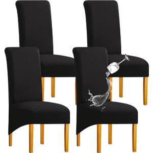 Waterproof XL/Oversized Dining Chair Cover, Parsons Chair Covers(Black, Set of 4(XL))